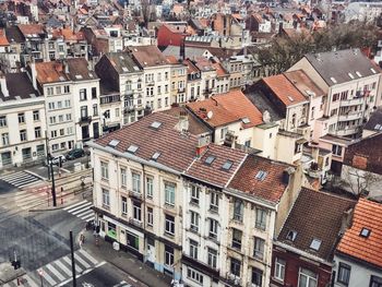 High angle view of houses by street