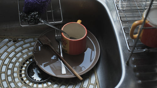 High angle view of coffee on table at home