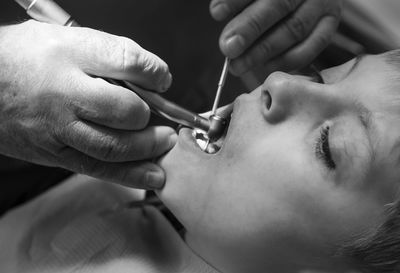 Close-up of boy at dentist