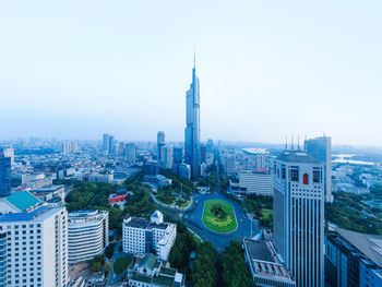 High angle view of buildings in city