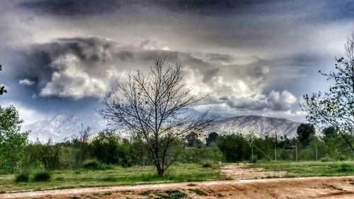 Scenic view of landscape against cloudy sky