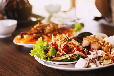 Close-up of meal served on table