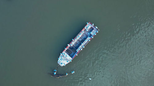 High angle view of boat in sea