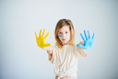 Portrait of young woman. stop war ukraine 
