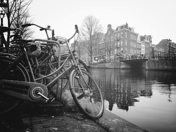 Boats moored in canal