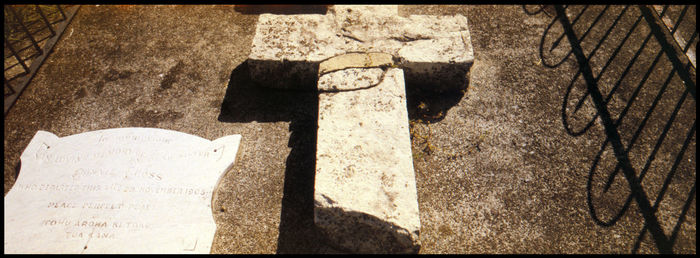 High angle view of stone wall