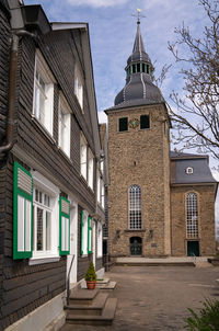 Exterior of historic building against sky