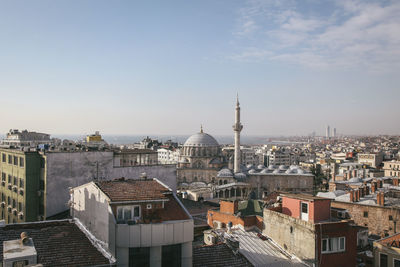 High angle view of cityscape against sky