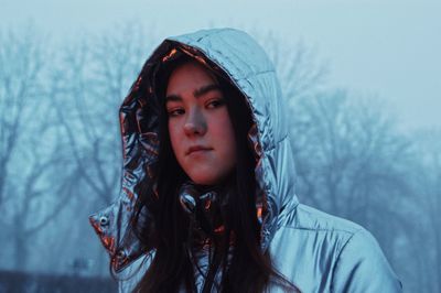 Portrait of woman in snow