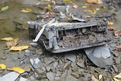 High angle view of abandoned garbage