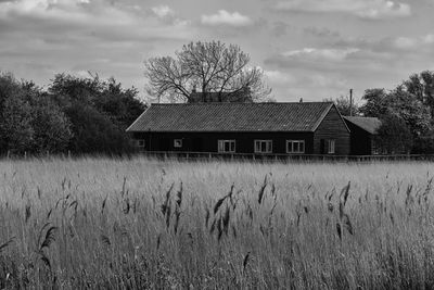 House on field against sky