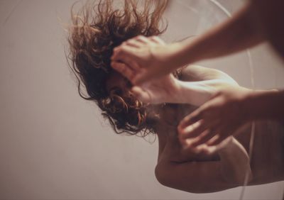 Midsection of woman in bathroom