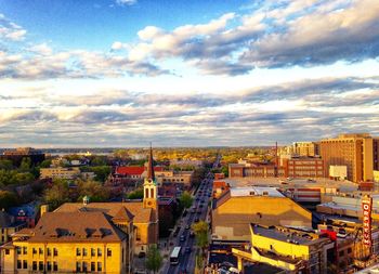 High angle view of townscape against sky