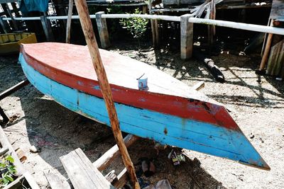 Boats moored on shore