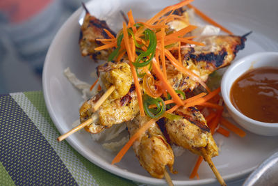 High angle view of meal served in plate