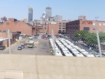 High angle view of street amidst buildings in city