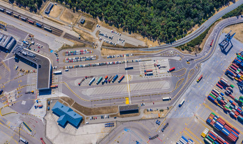 High angle view of buildings in city