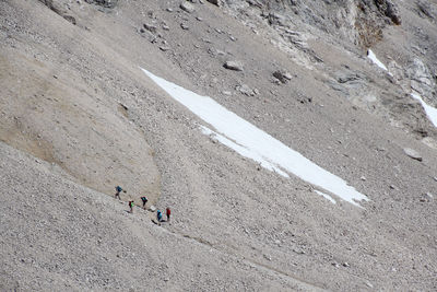 High angle view of people walking on street