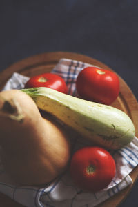 High angle view of tomatoes on table