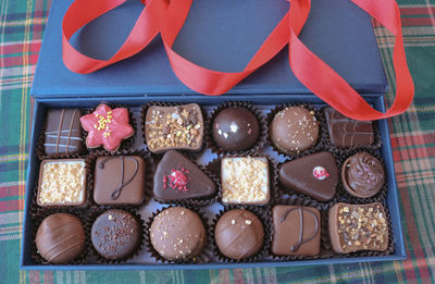 High angle view of christmas decorations on table