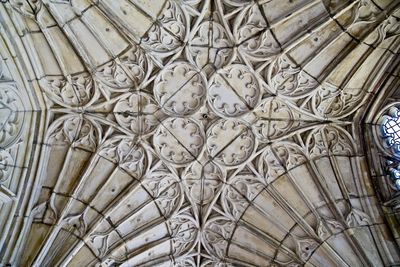 Directly below view of church ceiling