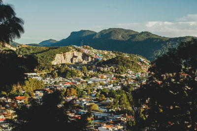 High angle view of townscape against sky