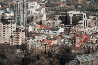 High angle view of buildings in city