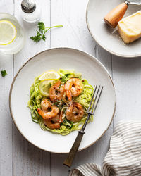 High angle view of food in plate on table