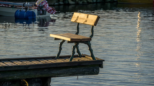 Pier on table by lake