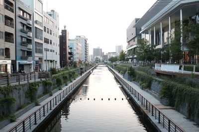 Canal amidst buildings in city against sky