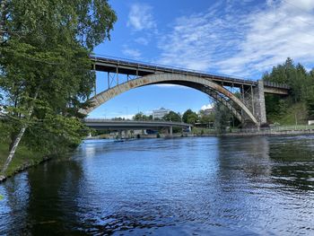 Arch bridge over river against sky