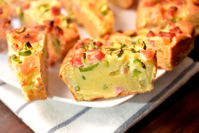 Close-up of breakfast served on table