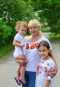 Mother and daughter in park