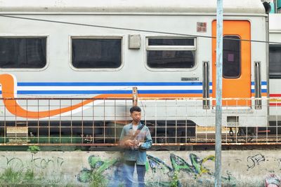 Portrait of train on railroad station platform