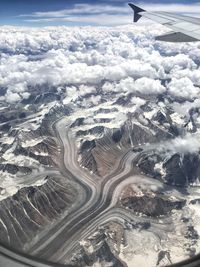 Aerial view of bara shigri glacier seen through airplane