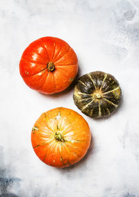 High angle view of pumpkins on table