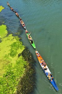 High angle view of people in boat