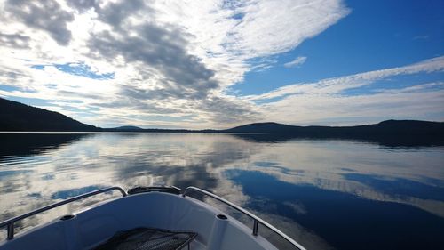 Scenic view of lake against cloudy sky