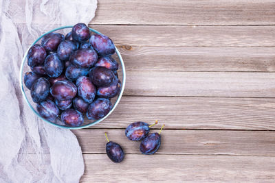 High angle view of fruits in bowl on table