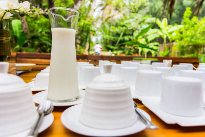 Close-up of white wine on table in restaurant