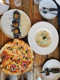 High angle view of food on table