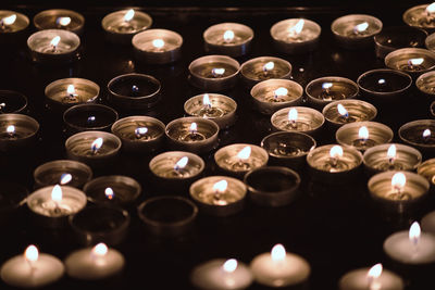 Full frame shot of illuminated candles