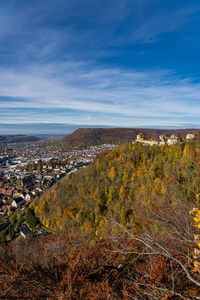 Aerial view of townscape against sky