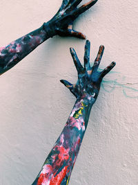 High angle view of hand on table