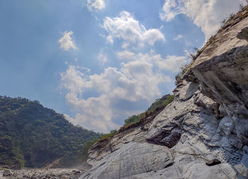 Low angle view of rocky mountains against sky