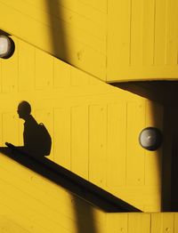 Shadow of person on yellow door