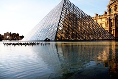 Louvre pyramid reflecting on pool