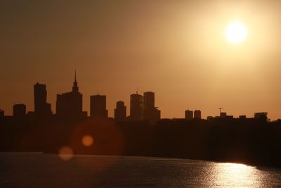 City lit up at sunset