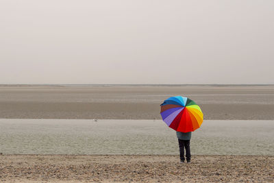 Rear view of person holding umbrella