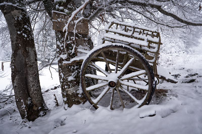 High angle view of car on snow covered field